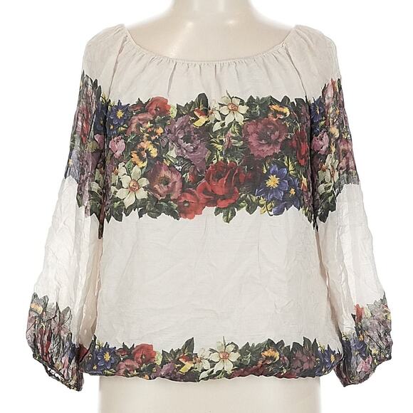 Alice + Olivia 100% Silk Floral Off-The-Shoulder Blouse Women’s L Boho Peasant - Picture 2 of 6